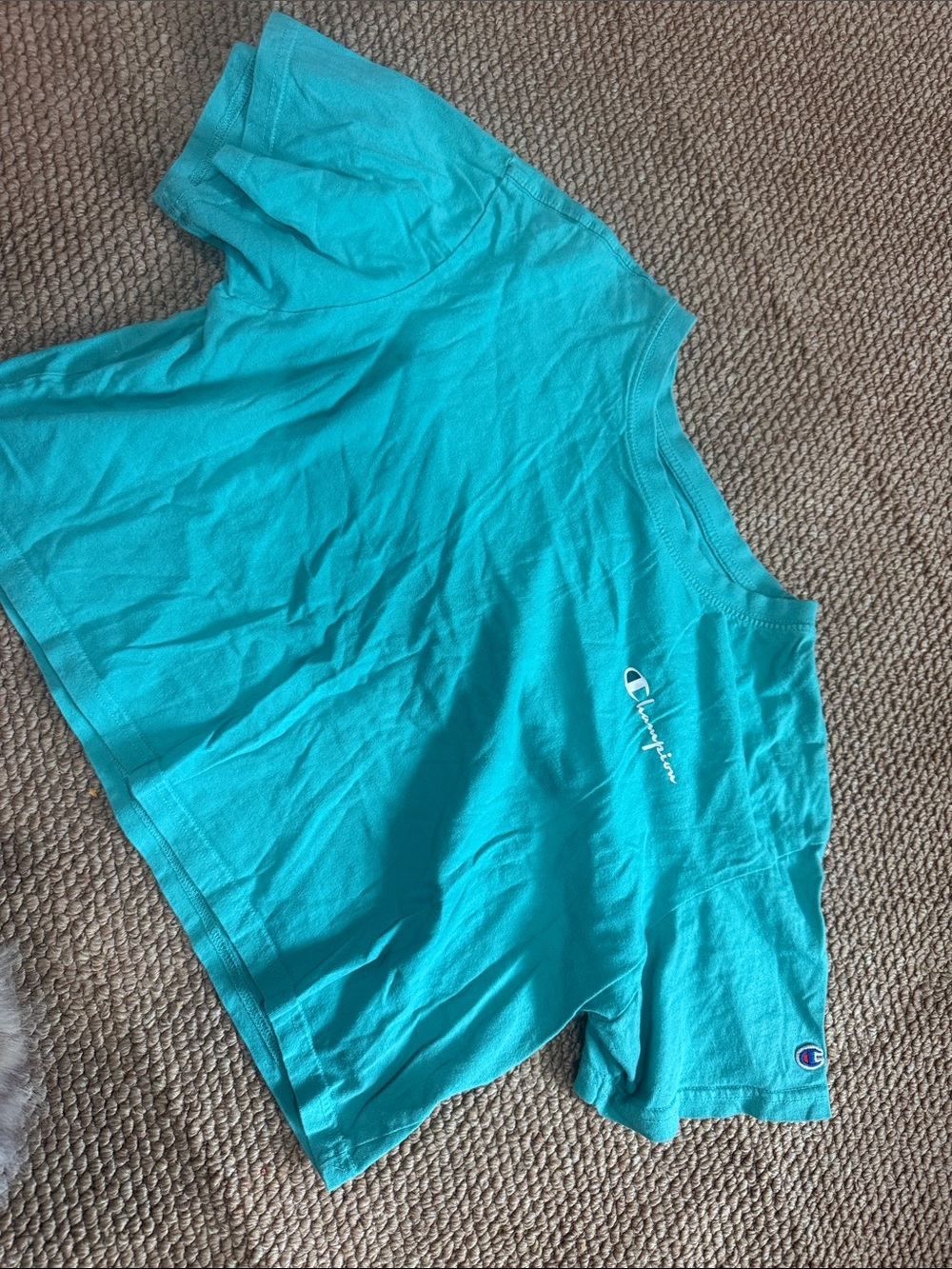 Champion Teal Cropped Logo Tee